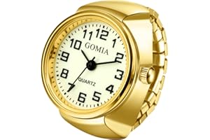 JewelryWe Luminous Finger Ring Watch: Gold Silver Plated Stretchy Elastic Band Round Quartz Analogue Retro Novelty Watches fo