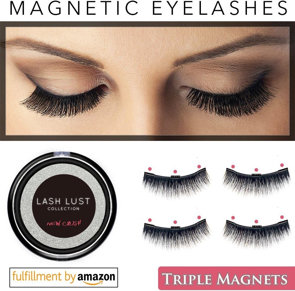 False Magnetic Eyelashes Premium TRIPLE MAGNETS(2set or 4pcs)by LashLust - No Glue, Magic 3D Fake Lashes Extension - Ultra Soft & Natural Look & Handmade-Long & Thick-One Two Cosmetics Cruelty Free