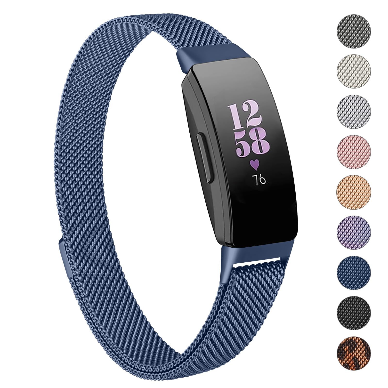 Zoye Strap for Fitbit Inspire Strap/Inspire HR Strap/Fitbit Inspire 2 Straps, Stainless Steel Metal Mesh Replacement Wristband for Fitbit Inspire/Inspire HR/Inspire 2/Ace 2 Women Men (Blue)