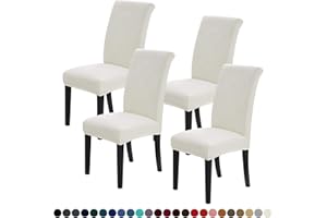 Joccun Chair Covers for Dining Room Set of 4, Dining Chair Slipcovers Stretch Dining Room Chair Covers Seat Protector,Washable Parsons Chair Cover for Home,Hotel,Banquet(Ivory,4 Pack)