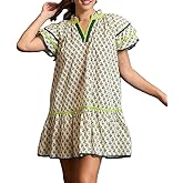 Lordree Women Boho Ruffle Sleeve Mini Dress Summer Trendy Floral Print Short Sleeve V Neck Cute Babydoll Loose Flowy Dress