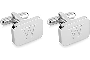 18K White-Gold Plated Initial Engraved Stainless Steel Men’s Cufflinks With Gift Box -Personalized Alphabet Letter’s A-Z By Lux & Pair