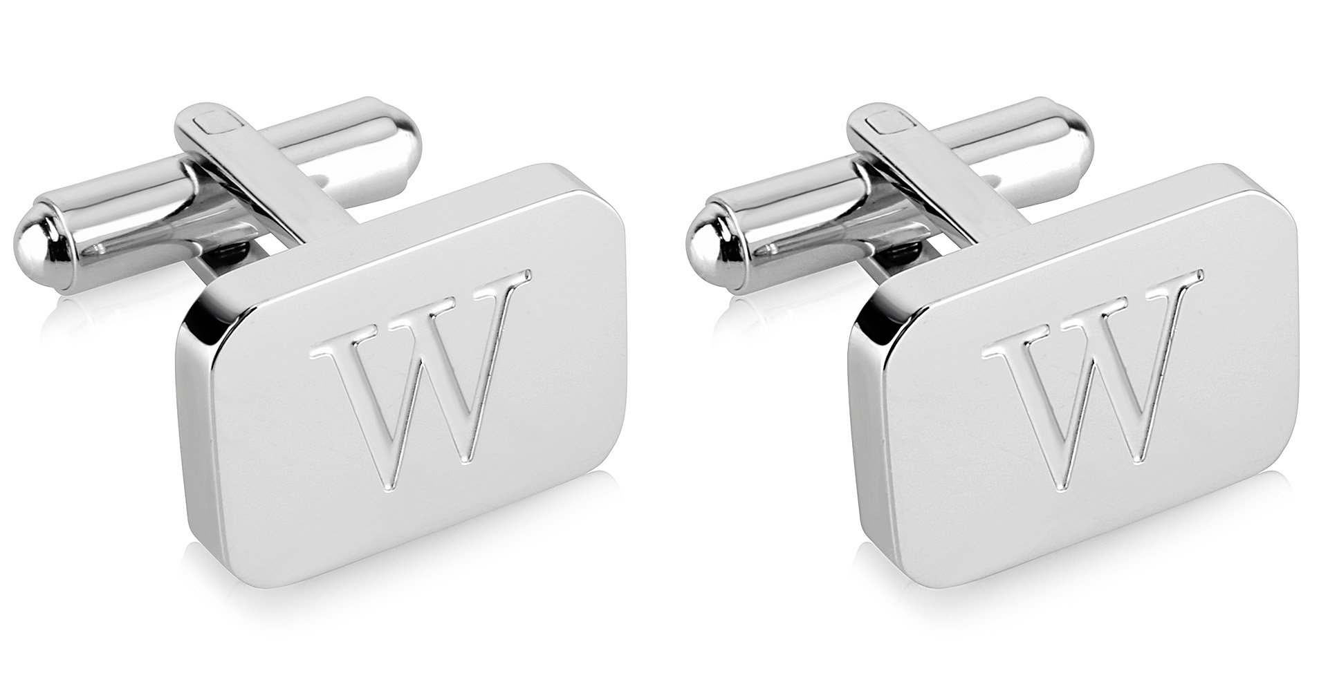 18K White-Gold Plated Initial Engraved Stainless Steel Men’s Cufflinks With Gift Box -Personalized Alphabet Letter’s A-Z By Lux & Pair