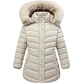 MAJSEBI Girls Long Puffer Jacket with Faux Fur Hood,Winter Warm Down Coat for Kids Outerwear