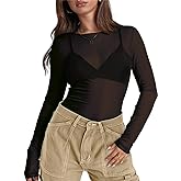 WIHOLL Womens Mesh Sheer Tops Sexy Crew Neck Summer Loose FIt Party Clubwear Shirts