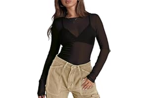 WIHOLL Womens Mesh Sheer Tops Sexy Crew Neck Summer Loose FIt Party Clubwear Shirts