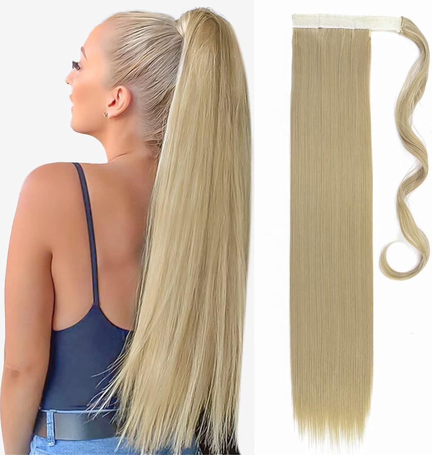 TESS Clip in Ponytail Extension Blonde 26",Hair Extensions Ponytail Synthetic Wrap Around Long Straight Fake Pony Tails Hair Pieces for Women(#24) — image 1