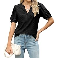 GZ-LAOPAITOU Womens Swiss Dot Shirts V Neck Blouses Ruffle