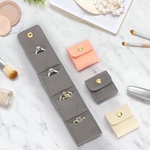 Multicolor 3 Pack Mini Travel Jewelry Storage Pouches, PU Material Foldable Jewelry Organizer Rolls With Snap Closure, Multi