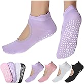 Ptwola 4 Pairs Pilates Socks for Women Grip Yoga Socks Non Slip Grippy Sock for Ballet Barre Barefoot Dance Workout Sport Home Equipment Training