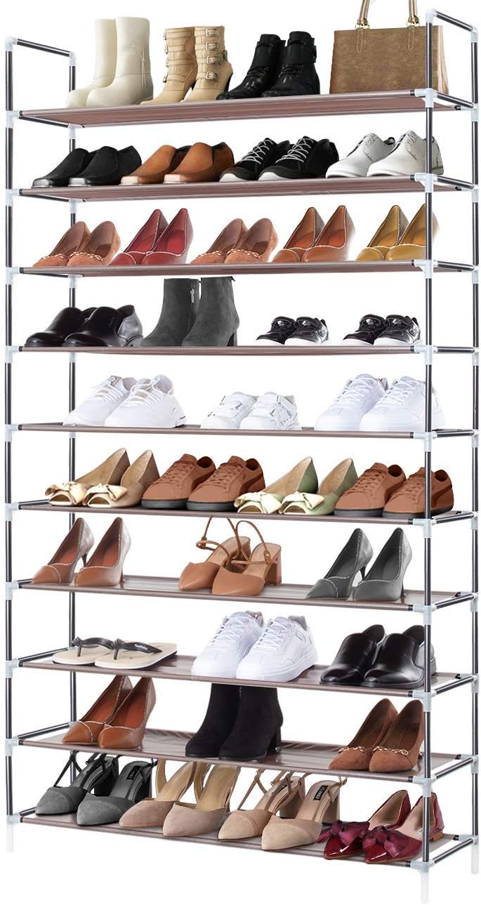 Sable 10 Tiers Shoe Rack, Fabric Shoe Tower Cabinet Organizer with Spare Parts, Holds up to Storage 50 Pairs of Shoes