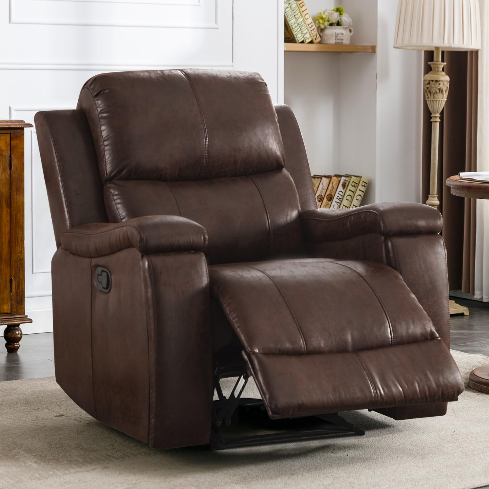 Photo 1 of ** VERY USED / UNTESTED *** CANMOV Leather Recliner Chair, Classic and Traditional Manual Recliner Chair with Overstuffed Arms and Back, Manual Single Sofa with Concealed Cup Holders,Red Brown