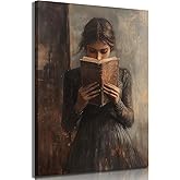 Victorian Feminine Reading Canvas Wall Art Dark Academia Wall Decor pictures Vintage Book Poster Prints Bookish Woman Portrait Painting Gothic Artwork for Girls Bedroom gallery decoration,12x16in