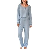 CUPSHE Womens Ribbed Knit Pajama Sets Long Sleeve Loungewear 2 Piece Soft and Comfy Lounge PJs Sets