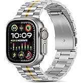 Tasikar Band Compatible with Apple Watch Band 49mm 45mm 44mm 42mm Premium Stainless Steel Metal Replacement Strap Compatible with Apple Watch Ultra 3 2 1 Series 11 10 9 8 7 6 5 4 3 2 1 SE, Silver-Gold