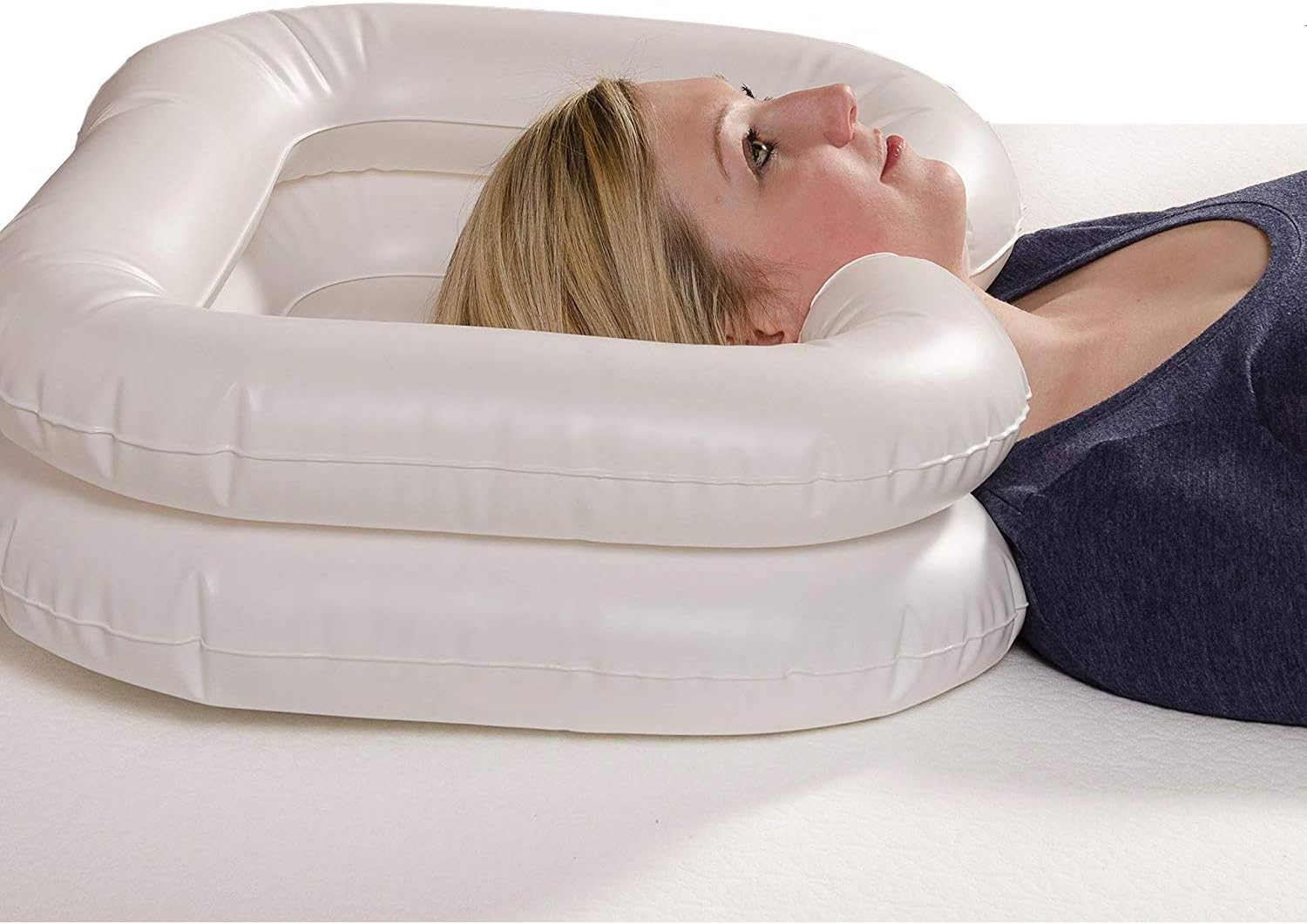 Duro-Med DMI Portable Inflatable Shampoo Bowl for Bedside and in Bed Hair Washing, Hair Cuts and Hair Coloring for The Elderly, Disabled, Bedridden and Handicapped, White: Health & Personal Care