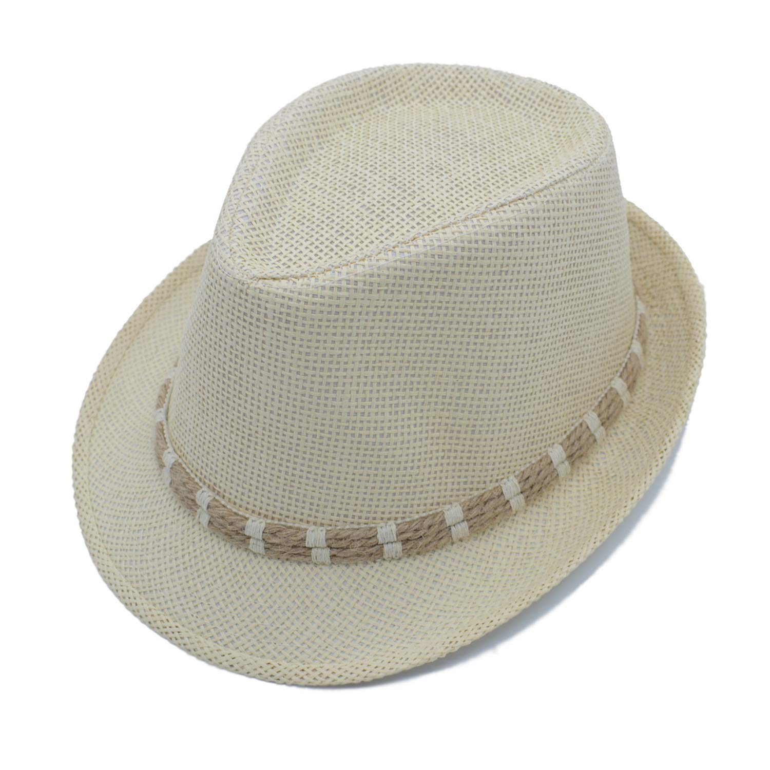 JEEDA Mens and Womens Neutral Straw Flat Fedora Trilby Hat Panama Hat Jazz Beach Sun Cap 22.8in