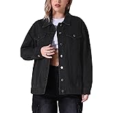 CIMUK Women's Denim Jackets Casual Oversized Pockets Long Sleeve Trendy Shacket Plus Size Jean Jacket