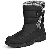 ANGRYRAM Winter Steel Toe Boots for Women Non Slip Warm Insulated Snow Boots Faux Fur Comfortable Mid Calf Safety Toe Furry Snow Shoes for Industry Construction Outdoor Winter