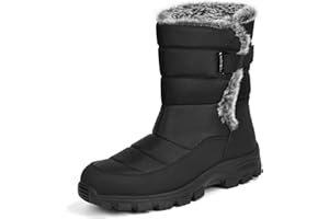 ANGRYRAM Winter Steel Toe Boots for Women Non Slip Warm Insulated Snow Boots Faux Fur Comfortable Mid Calf Safety Toe Furry Snow Shoes for Industry Construction Outdoor Winter
