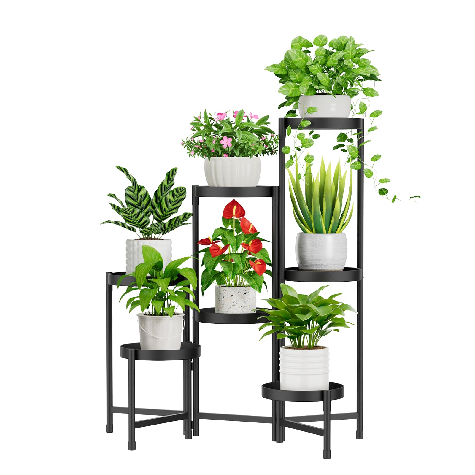 Photo 1 of iDavosic.ly Plant Stand Indoor Outdoor, 7 Tier Corner Metal Flower Display Holder Shelf, Folding Tall Orchid Rack for Patio Balcony Porch Garden Living Room House, Black