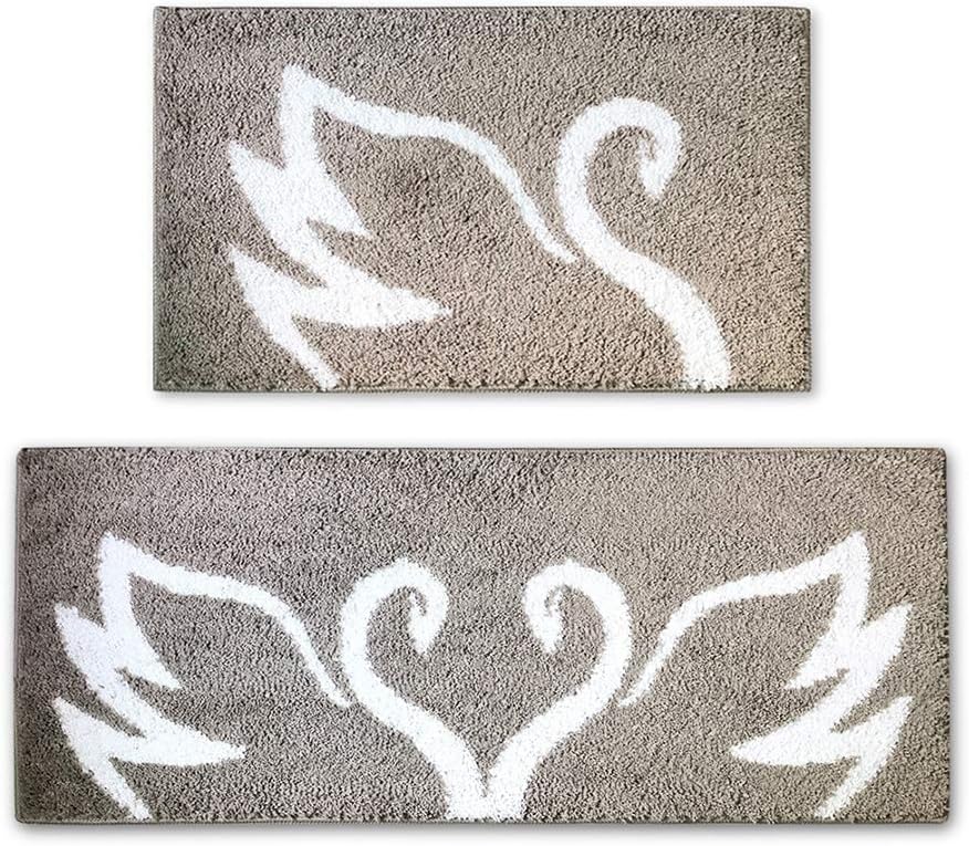 Werugs Rutschfeste Weiche Mikrofaser Fussmatte Badezimmermatten Duschteppiche Fur Wohnzimmer Schlafzimmer Boden 2 Stuck Komfort Kuchenmatte Und Teppich Set Gummiunterlage Maschinenwaschbar