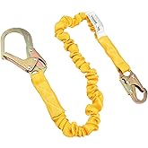 WELKFORDER Single Leg 6-Foot Fall Protection Internal Shock Absorbing Stretchable Safety Lanyard with Snap & Rebar Hook Conne