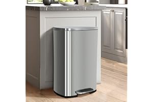 BIQWBIC 50 Liter / 13 Gallon Kitchen Trash Can, Stainless Steel with Lid, Foot Pedal and Inner Bucket, Fingerprint-Resistant Soft Close Lid Garbage Can, Odor Proof and Hygienic