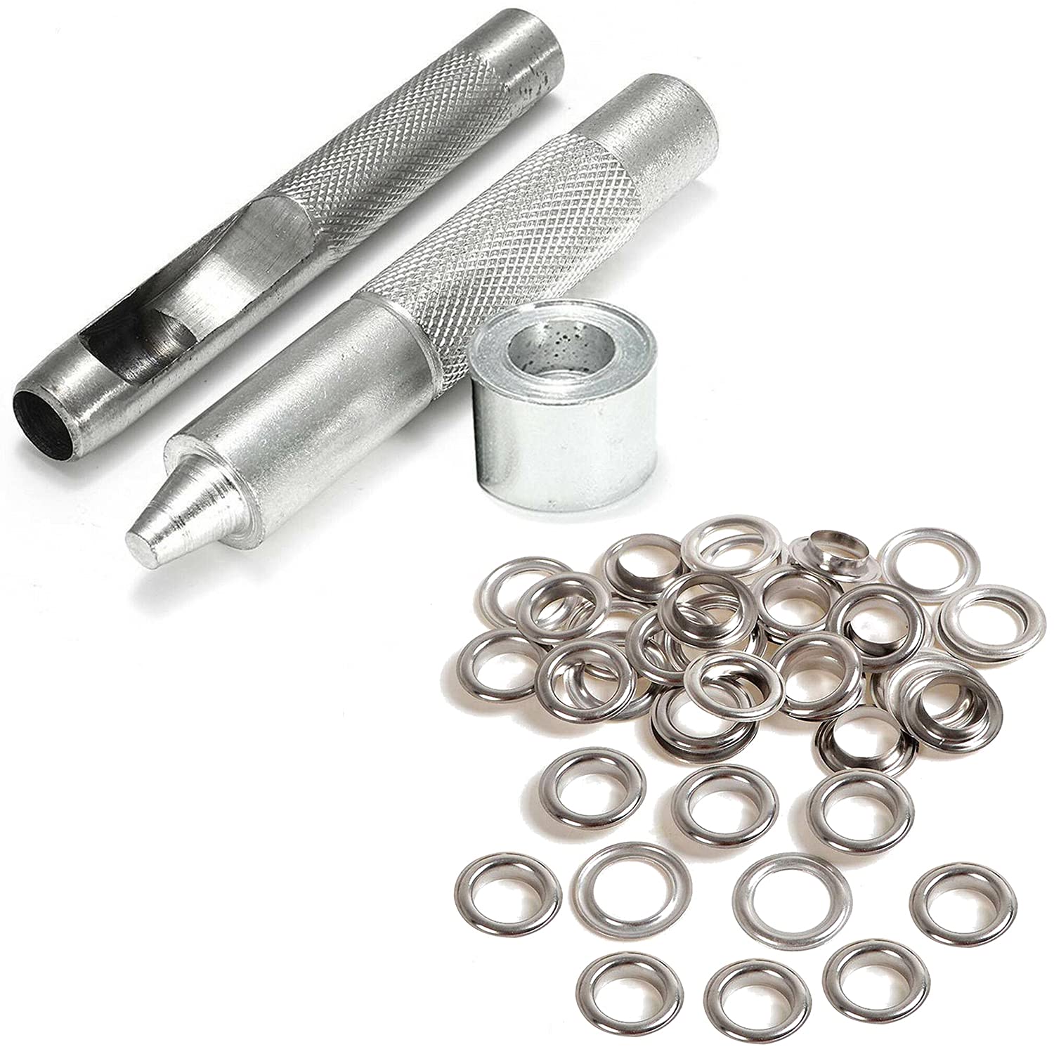100 x 14mm Silver Eyelets Grommet with Set of 3 Die Set, Hollow Hole Punch for Clothing, Scapbooking, Leathercraft Projects by Wedding Decor