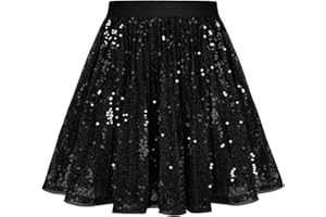 GRACE KARIN Girls Sequin Skirt Elastic Waist Sparkle Pleated Skirt for Party 5-14Y