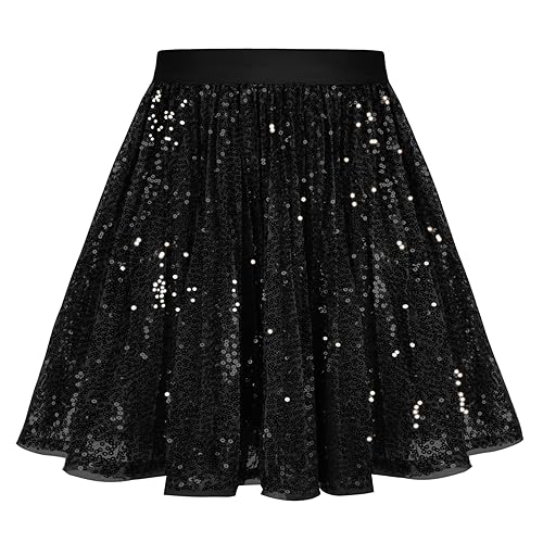 GRACE KARIN Girls Sequin Skirt Elastic Waist Sparkle Pleated Skirt
