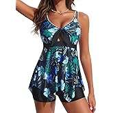 Hanna Nikole Tankini Swimsuits for Women 2026 Tummy Control 2 Piece Bathing Suit Flowy Floral Print Swim Dress