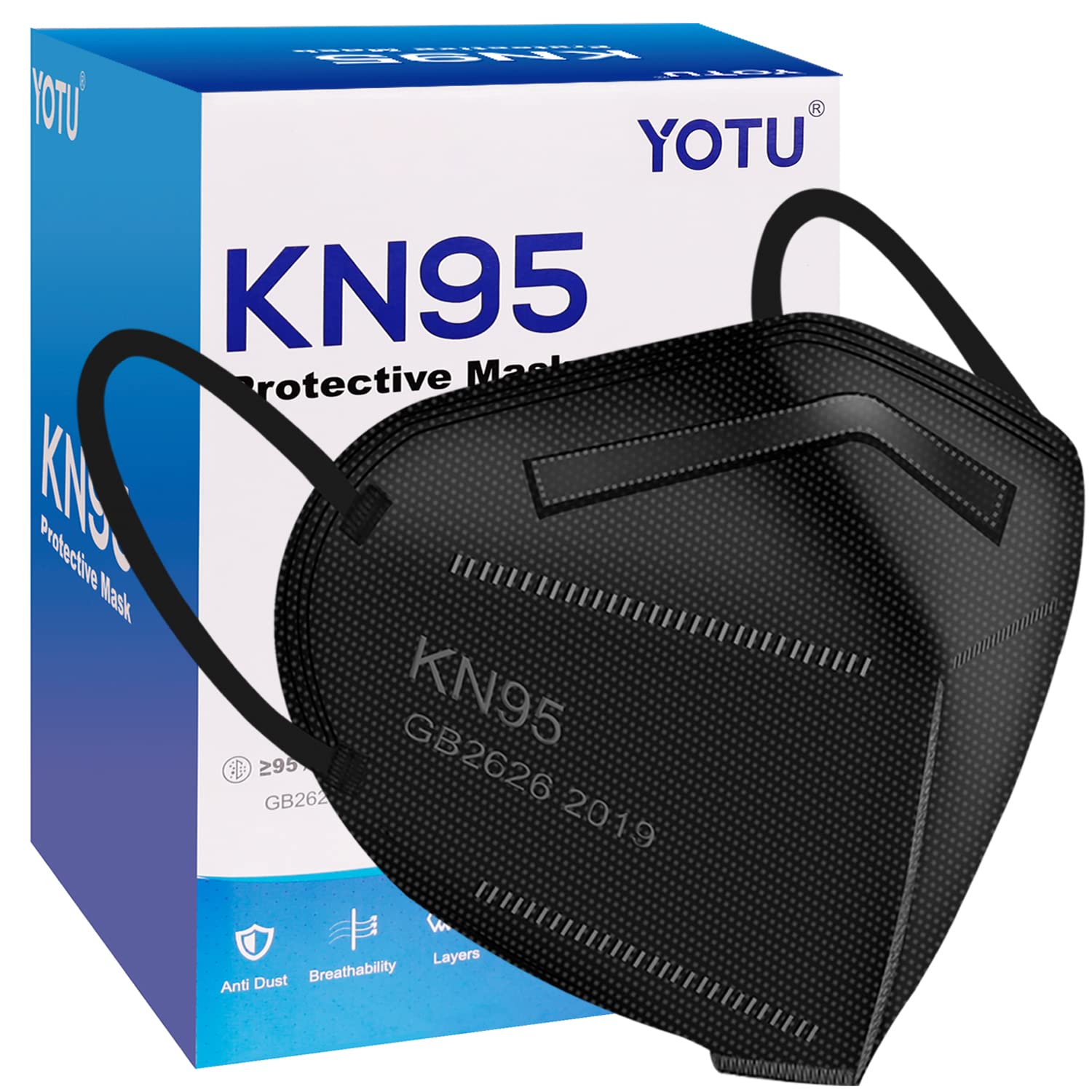 YOTU KN95 Face Masks 60 Pcs,5 Layers Cup Dust Mask,Filter Efficiency 95
