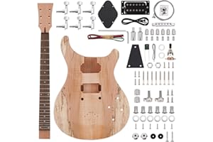 ZEFF DIY Electric Guitar Kit with Basswood Body,Strings Electric Guitar Kits W/Maple Neck, Maple Fretboard, Right, S-S Pickups, All Accessories Included