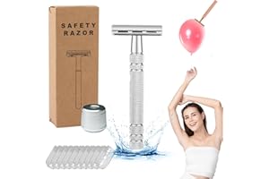 NVMTI Solara Razor, Solara Razor for Women, Safety Razor, Reusable Smooth Shave Razor, Double Edge Safety Razor, Painless Hair Removal, Metal Razor Women for Leg Arm Underarm Bikini (Silver with Stand)
