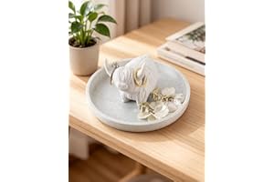 Highland Cow Ring Holder with Circular Dish, 3D Printed Plastic Farmhouse & Bohemian Style Jewelry Organizer for Women, Desk 
