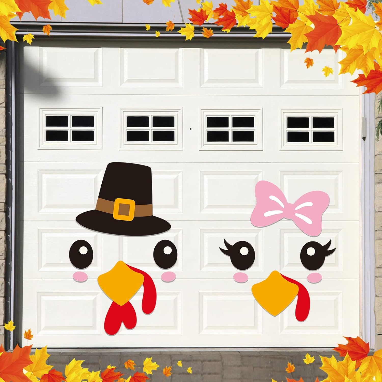 Garage Door Decorations - Konohan 12 Pcs Thanksgiving Garage Door Magnets Fall Turkey Garage Door Decoration Turkey Face Cute Stickers DIY Reusable for Autumn Garage Car Kitchen Refrigerator,Black, Yellow, Pink, Red