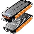 Luvknit Power-Bank-Solar-Charger - 20000mAh Power Bank, Portable Charger, External Battery Pack 5V/3A Type C Input Output Dual Built-in Super Bright Flashlight, Carabiner, Solar Panel Charging