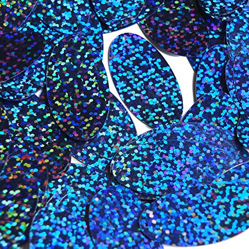 Sequin Oval 1.5 inch Sapphire Blue Glitter Hologram Multi Reflective. Couture Loose Paillettes. Made in USA.