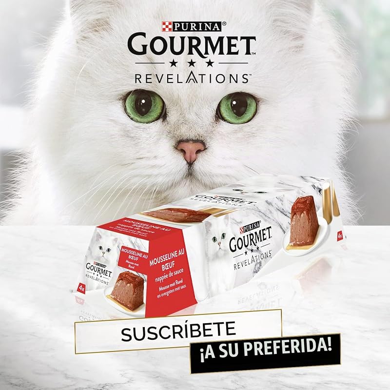 Mousse Gourmet PURINA Gourmet Revelations, ração húmida para gatos em molho, frango e vaca, 48 unidades (48 x 57 g)