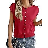 Cicy Bell Womens Cap Sleeve Sweater Vest Lightweight Casual Knit Tank Tops Trendy Crew Neck Button Cardigans