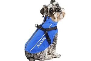 PcEoTllar Coat with Harness - Warm Winter Jacket, Waterproof Windproof Cold Weather Coat, Reflective Snow Clothes with Zipper, Thick for Small Medium Large Dogs (Blue, XL)