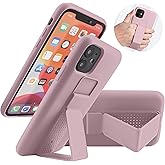 LAUDTEC iPhone 12 Mini Case with Kickstand, Vertical/Horizontal Stand Hand Strap Kickstand | Microfiber Linner | Liquid Silicone Full Body Protective Stand Case for iPhone 12 Mini 5.4'' Pink