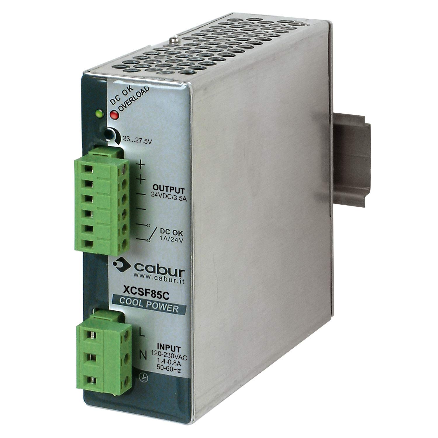 ASI XCSF85C DIN Rail Mount Power Supply with Pluggable Wire Connections, 24 Vdc, 85 Watt, 3.5