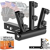 DZGKGM Hitch Flag Pole Holder, 90°Adjustable & Quick Detach, 3 Triple Truck Flag Pole Mount for Jeep, Truck, Trailer, RV, Camper- Fit Standard 2" Hitch Receiver, Heavy Duty, Powder-Coated Finish