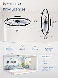 ZMISHIBO 24 Inch Ceiling Fans with Lights and