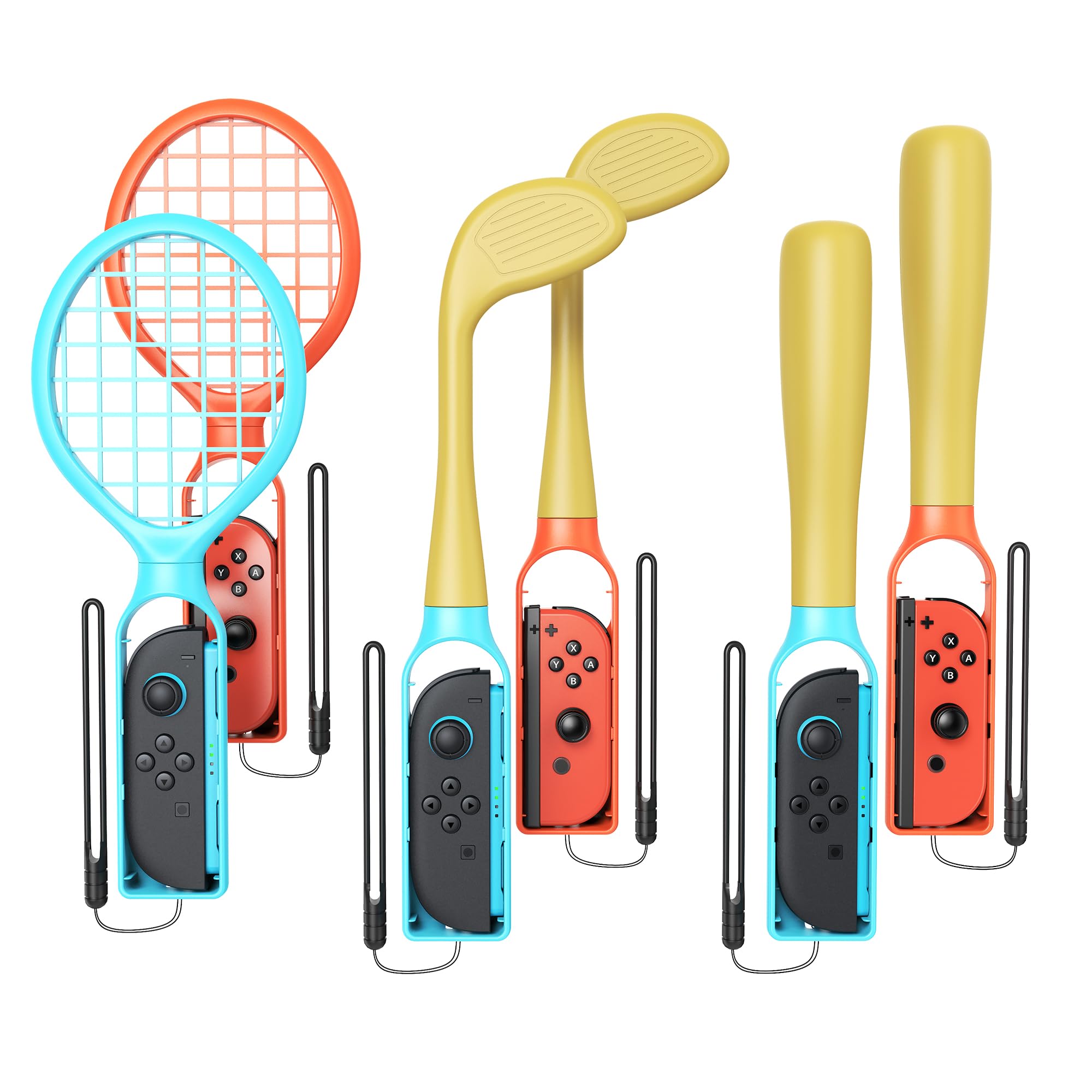 Photo 1 of [Fit For switch1/2] 6 in 1 Sports Games Accessories Bundle Set for Nintendo Switch2/Switch1/Switch OLED controller, Family sport party kit for Joycon1/2 with Tennis Rackets, Golf Clubs, Baseball Bat