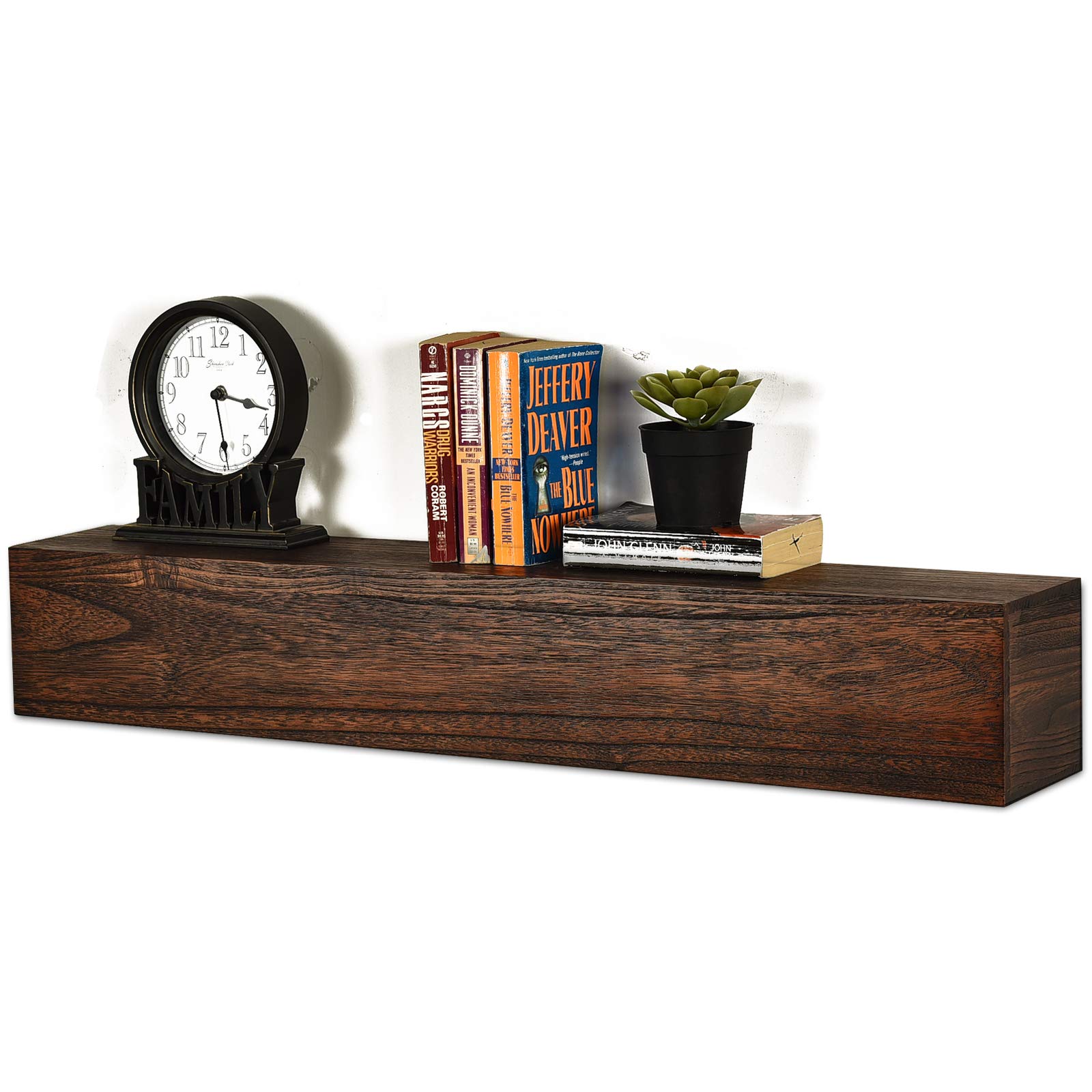 WELLAND 6" High Dylan Rustic Floating Shelf Reclaimed Wood Wall Shelf Fireplace Mantel Shelf Wall Mounted,Walnut Color (36"x6"Dx6 H)
