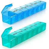 BUG HULL Large Weekly Pill Organizer Large 2 Packs, Medicine Pill Organizer for Vitamins, Pill Box 7 Day, Travel Pill Case for Fish Oils, Supplements and Medications (Blue+Green)