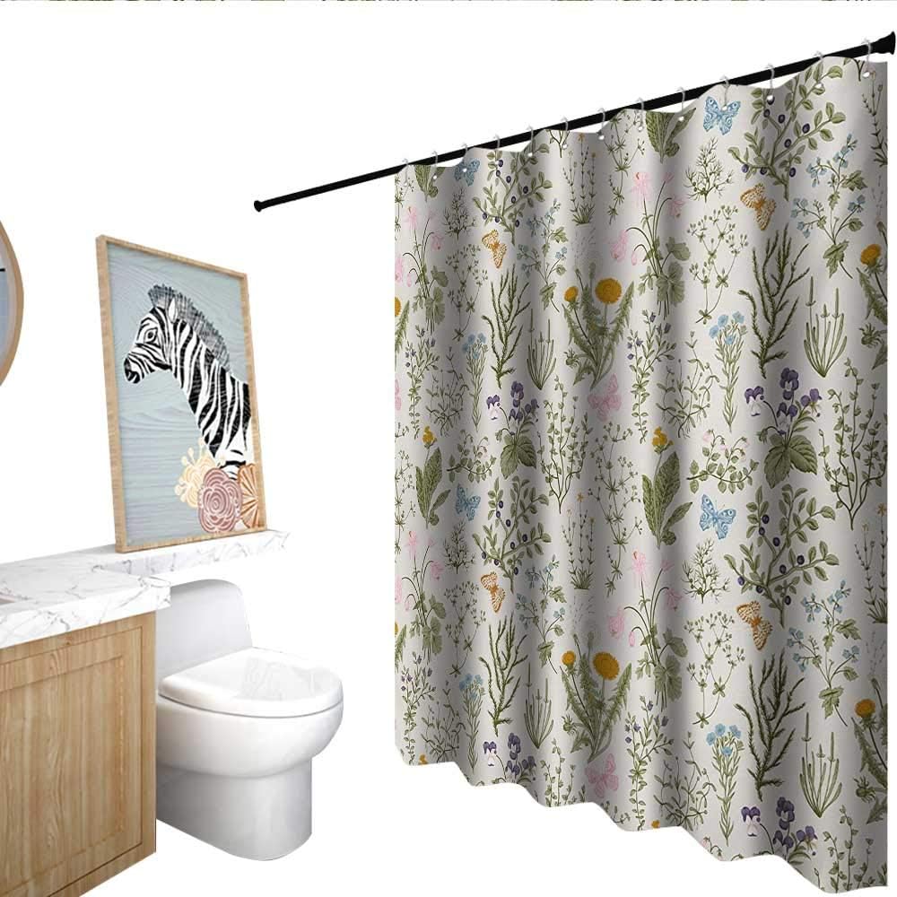 homecoco Floral Waterproof Bathtub Curtain Vintage Garden Plants with